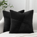 Topfinel Set Of 2 Black Decorative Yellow Throw Pillow Covers 12X12 Inch, Soft Corduroy Pillow Covers Windmill Textured Striped