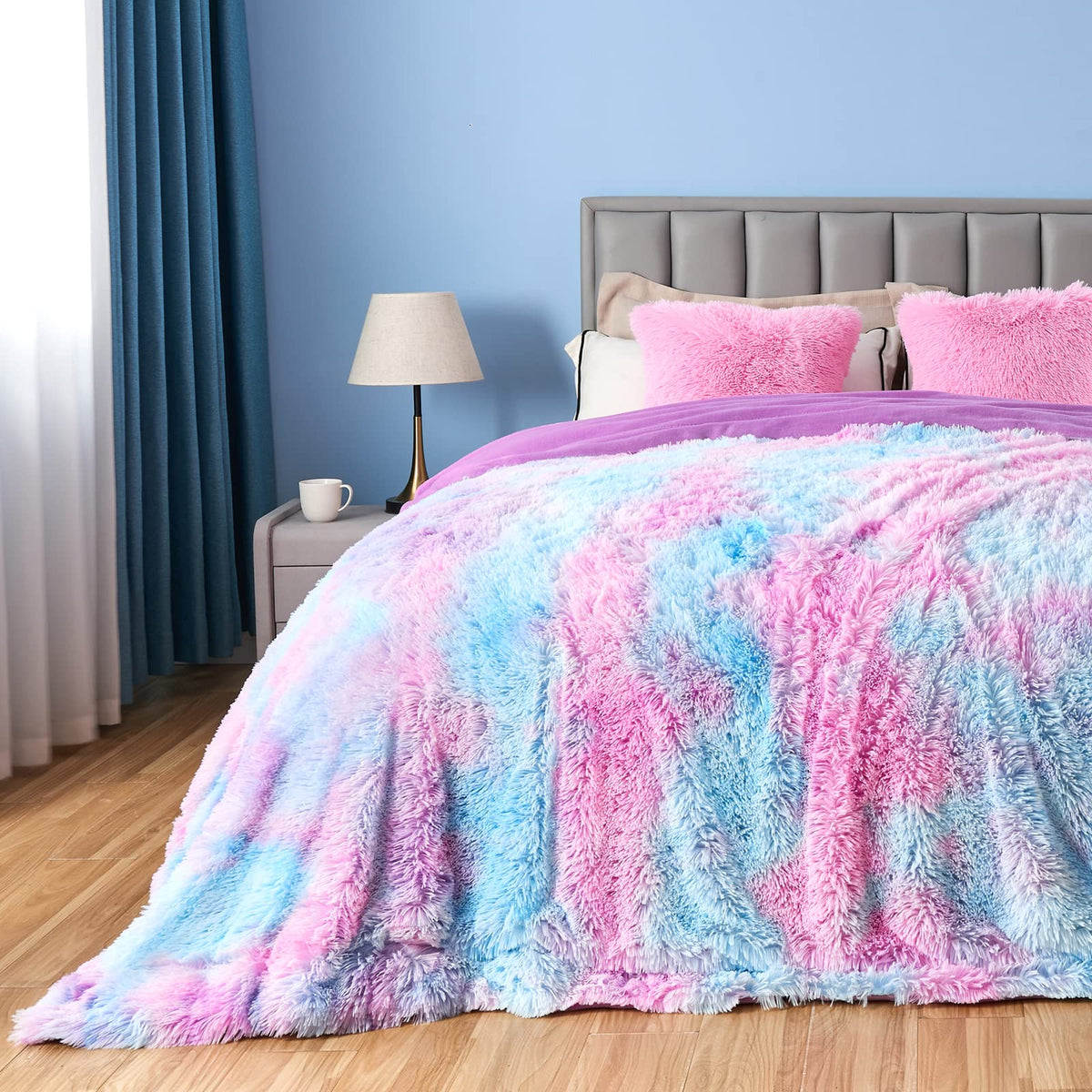 Gonaap Fuzzy Faux Fur Throw Blanket Queen Size Purple Rainbow Super Soft Cozy Plush Fuzzy Shaggy Blanket For Couch Sofa Bed (Pur