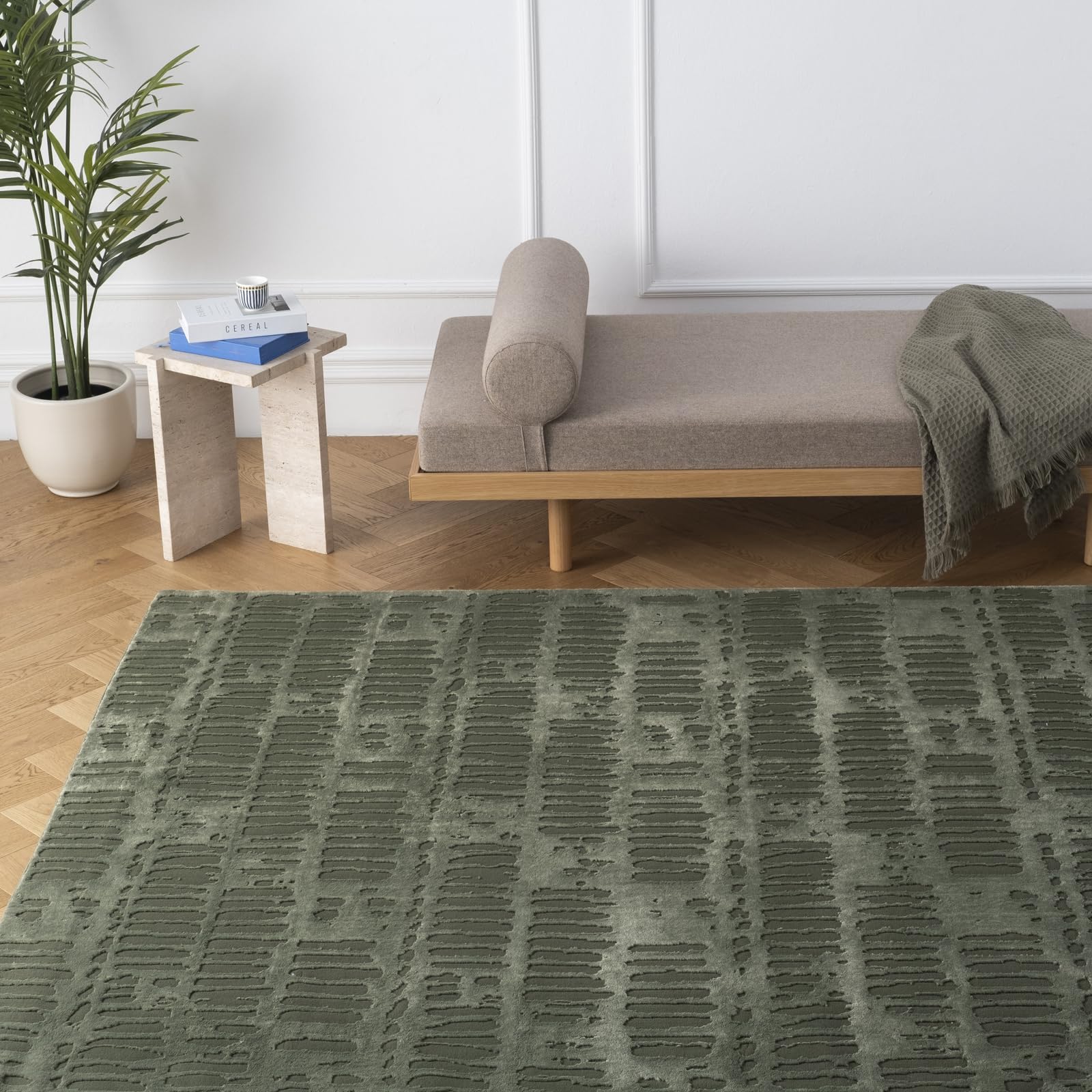Revival Rugs Shell 67x9 Washable Area Rug for Living Room Bedroom - 100% Recycled Oeko-TEX Certified, Medium Pile, Green