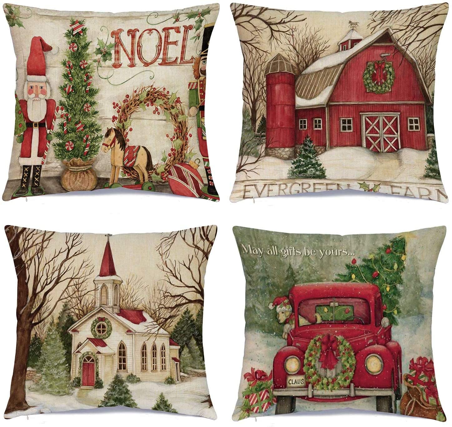 Hlonon Christmas Decorations Christmas Pillow Covers 16 X 16 Inches Set Of 4 - Xmas Series Cushion Pillow Cover Custom Zippered