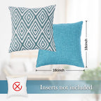 Hpuk Decorative Throw Pillow Covers Set Of 4 Geometric Design Linen Cushion Cover For Couch Sofa Living Room, 18'X18' Inches, Aqua Blue