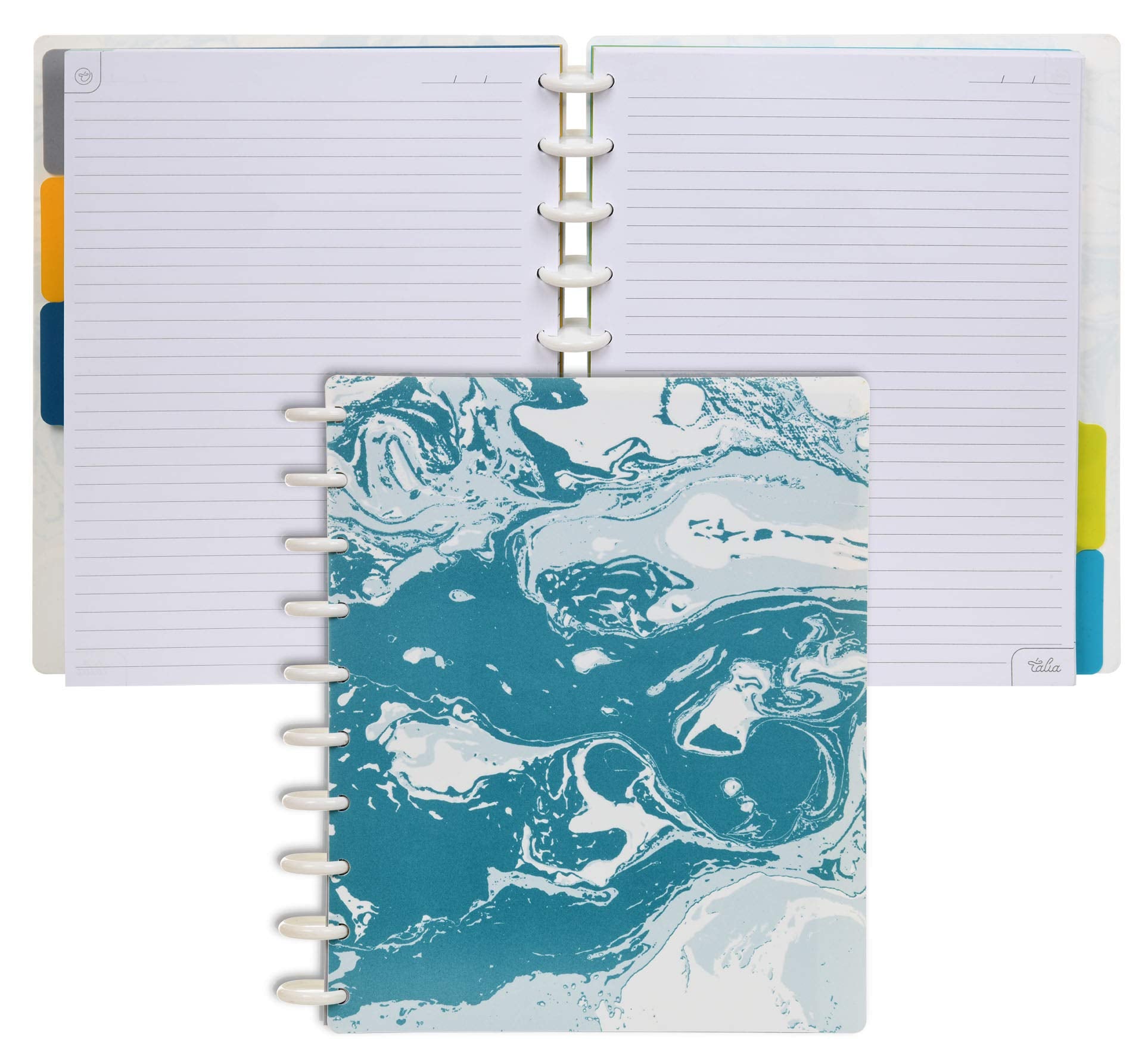 Talia Discbound Notebooks, Planner, Customizable, (Teal Marble Flow, Midsize (7.5In X 9.75In))
