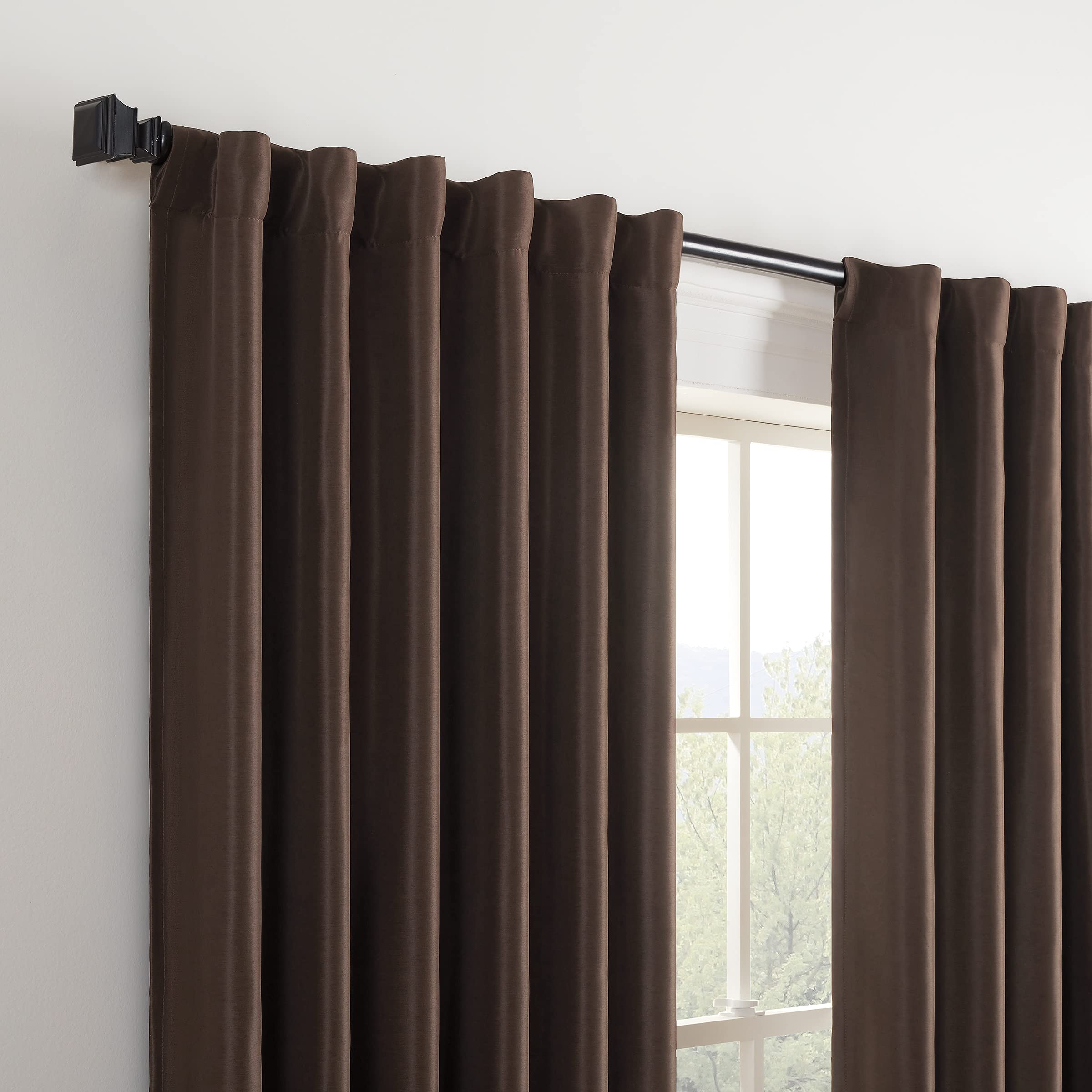 Eclipse Fresno Modern Blackout Thermal Rod Pocket Window Curtain For Bedroom (1 Panel), 52 In X 63 In, Espresso
