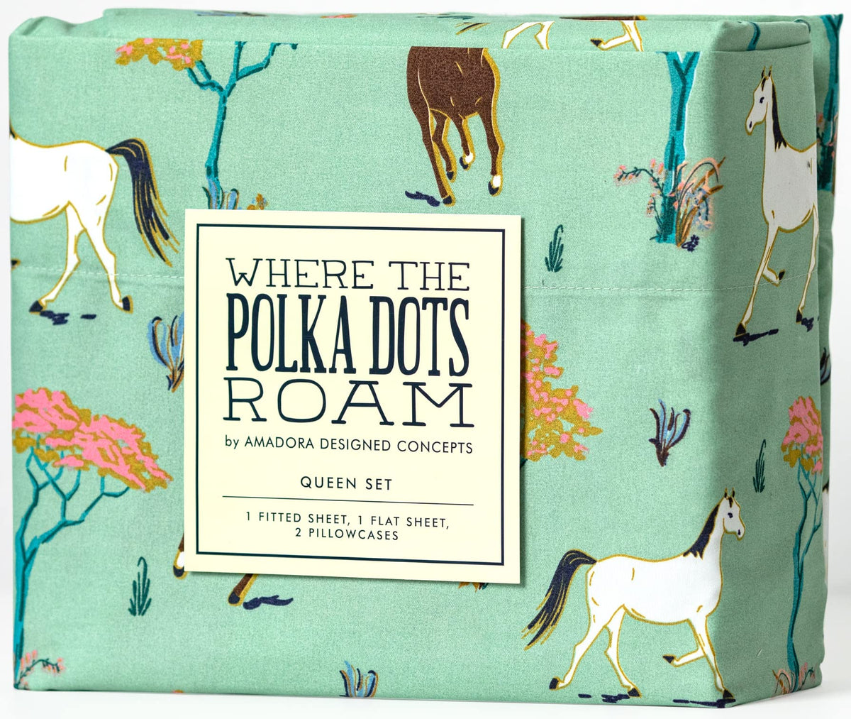 Where The Polka Dots Roam Horse Bedding Set - Western Farmhouse Style Animal Sheets For Kids, Boys, Girls - Includes 1 Fitted Sh