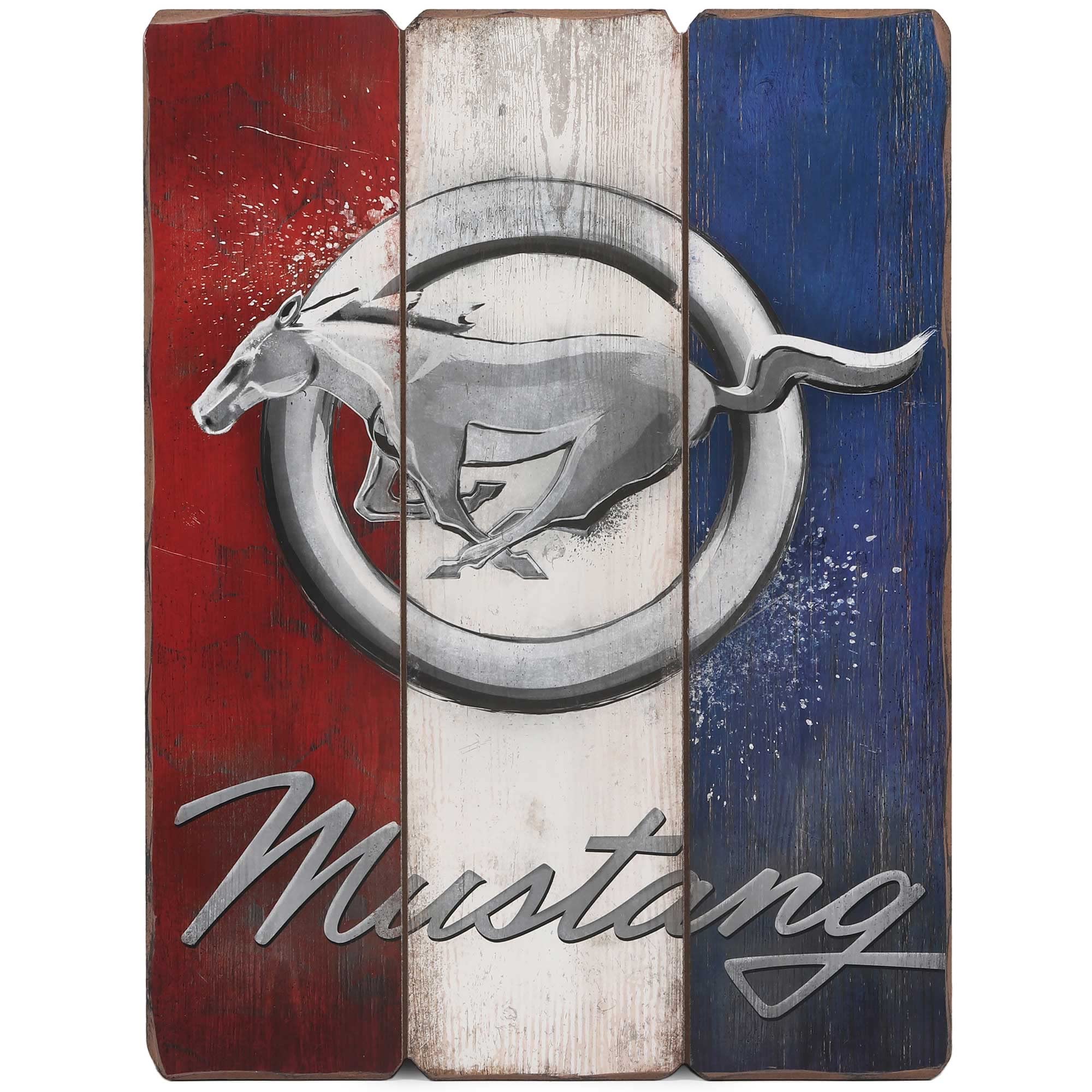 Ford Mustang Logo Striped Wood Wall Decor - Classic Ford Mustang Sign for Garage, Shop or Man Cave