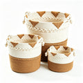 Boho Cotton Rope Woven Storage Basket, Large Decorative Laundry Hamper with Handles Pack of 3 for Organizing Toy Woven Cotton R