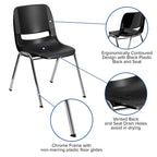 Flash Furniture HERCULES Series 661 lb. Capacity Black Ergonomic Shell Stack Chair with Chrome Frame and 16'' Seat Height