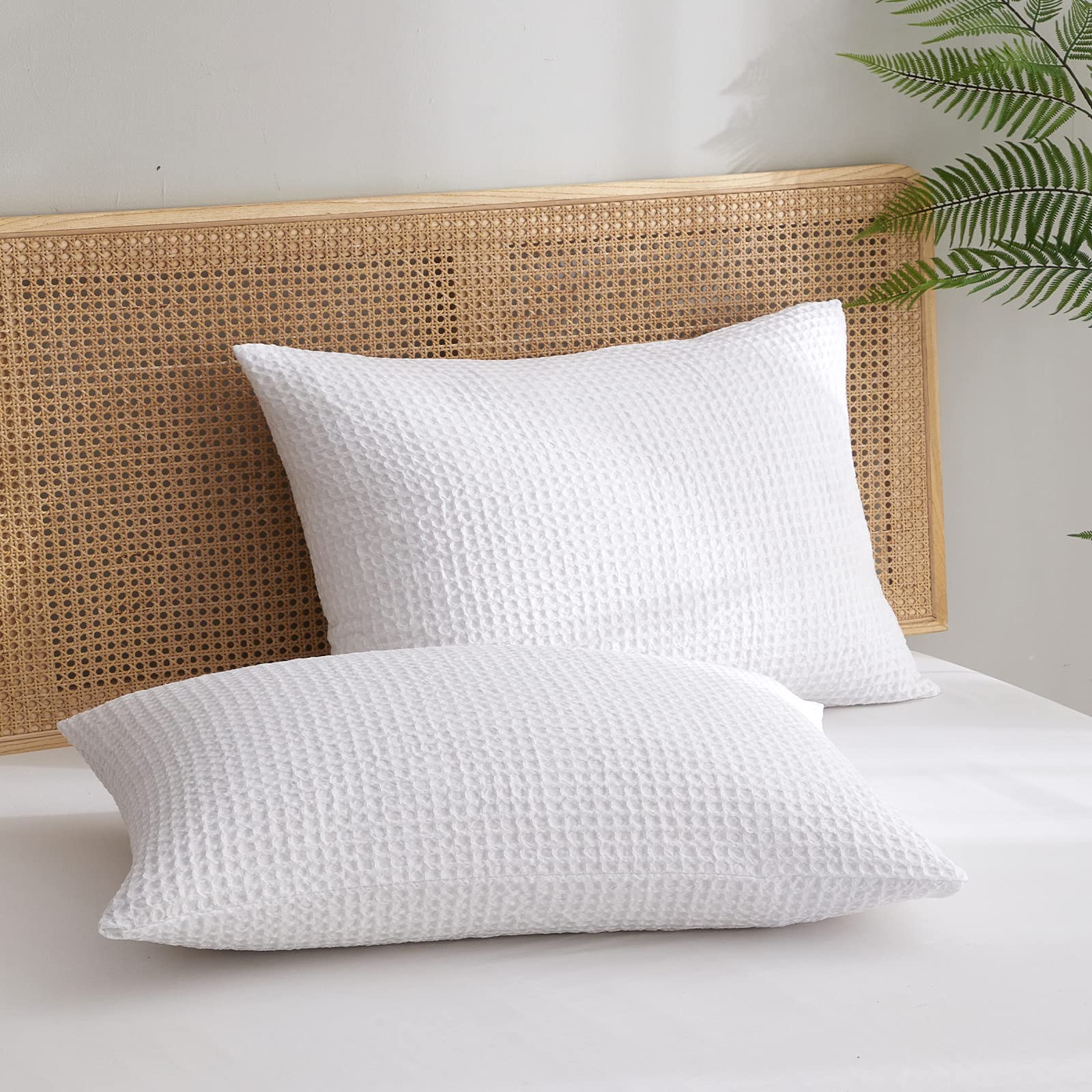 Phf Ultra Soft Waffle Weave Pillowcases King Size 20' X 36' 2 Pack, No Insert, Breathable Skin-Friendly Pillow Shams, Decorative Waffle Weave Pillow Case Covers, White