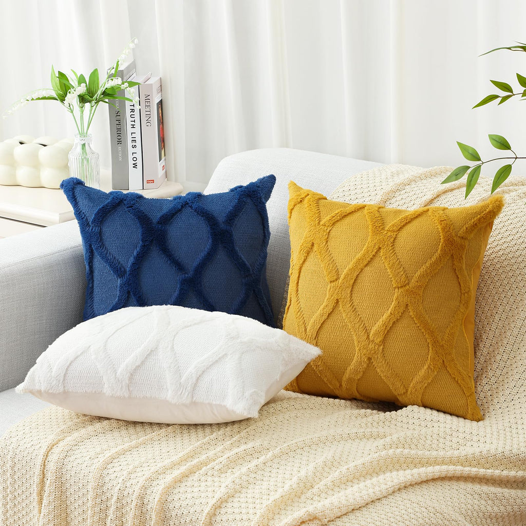 Decoruhome Throw Pillow Covers 24X24 Inch Set Of 2, Soft Plush Faux Fur Wool Dark Blue Couch Pillow Covers, Decorative Pillow Cases For Bed Sofa Living Room Home Decor