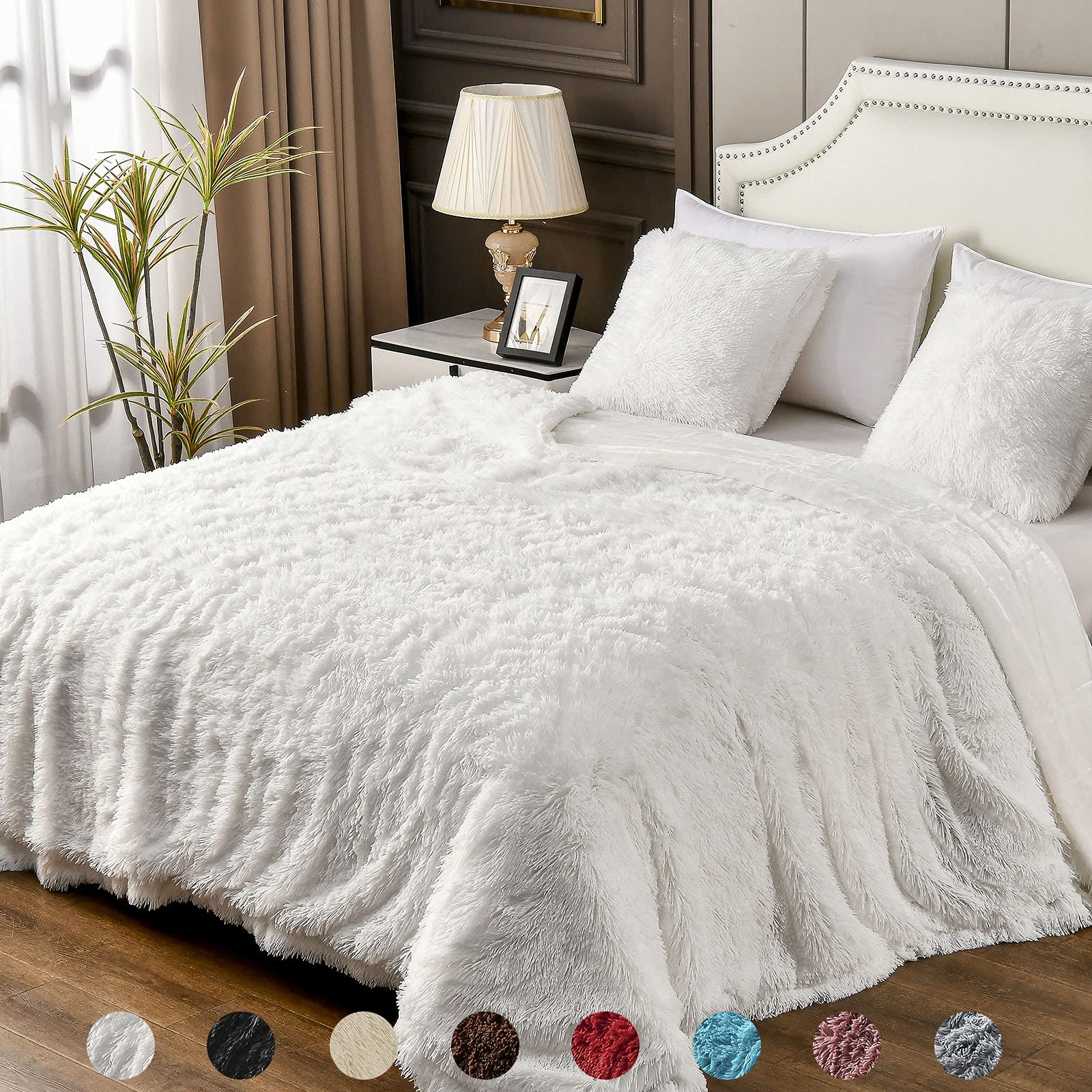 Yusoki Twin Size Faux Fur Throw Blanket(White,60' X 80'),Whithout Pillows,Winter Lightweight Plush Fuzzy Soft Cozy Microfiber