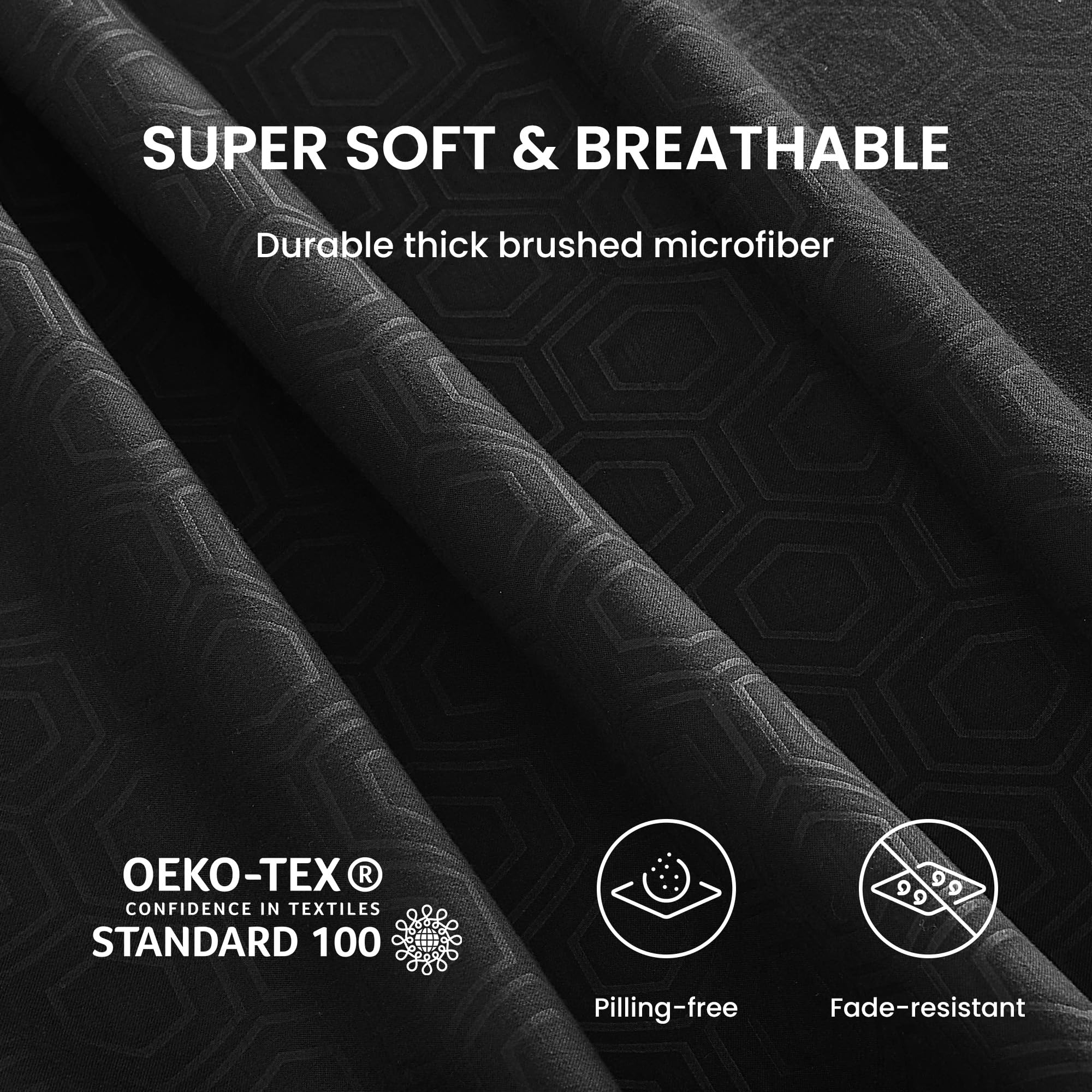 Sleep Zone Luxury Embossed Twin Bed Sheets Set For Kids, Black Honeycomb Pattern Sheet & Pillowcase Sets 3 Piece - Super Soft, Wrinkle Free, Fade Resistant, Deep Pocket 16' (Black, Twin)