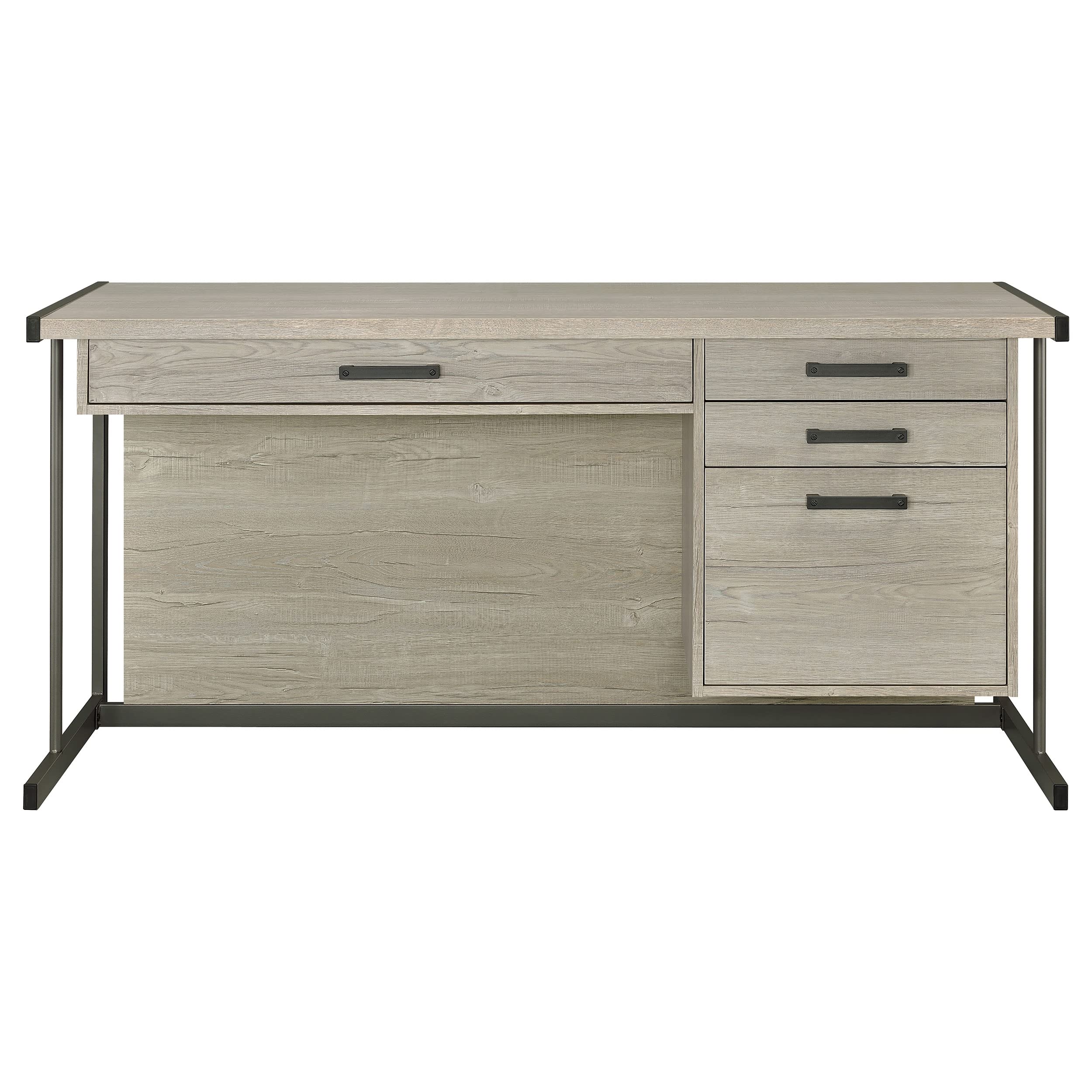 Coaster Home Furnishings Loomis 4-Drawer Rectangular Office Desk Whitewashed Grey and Gunmetal
