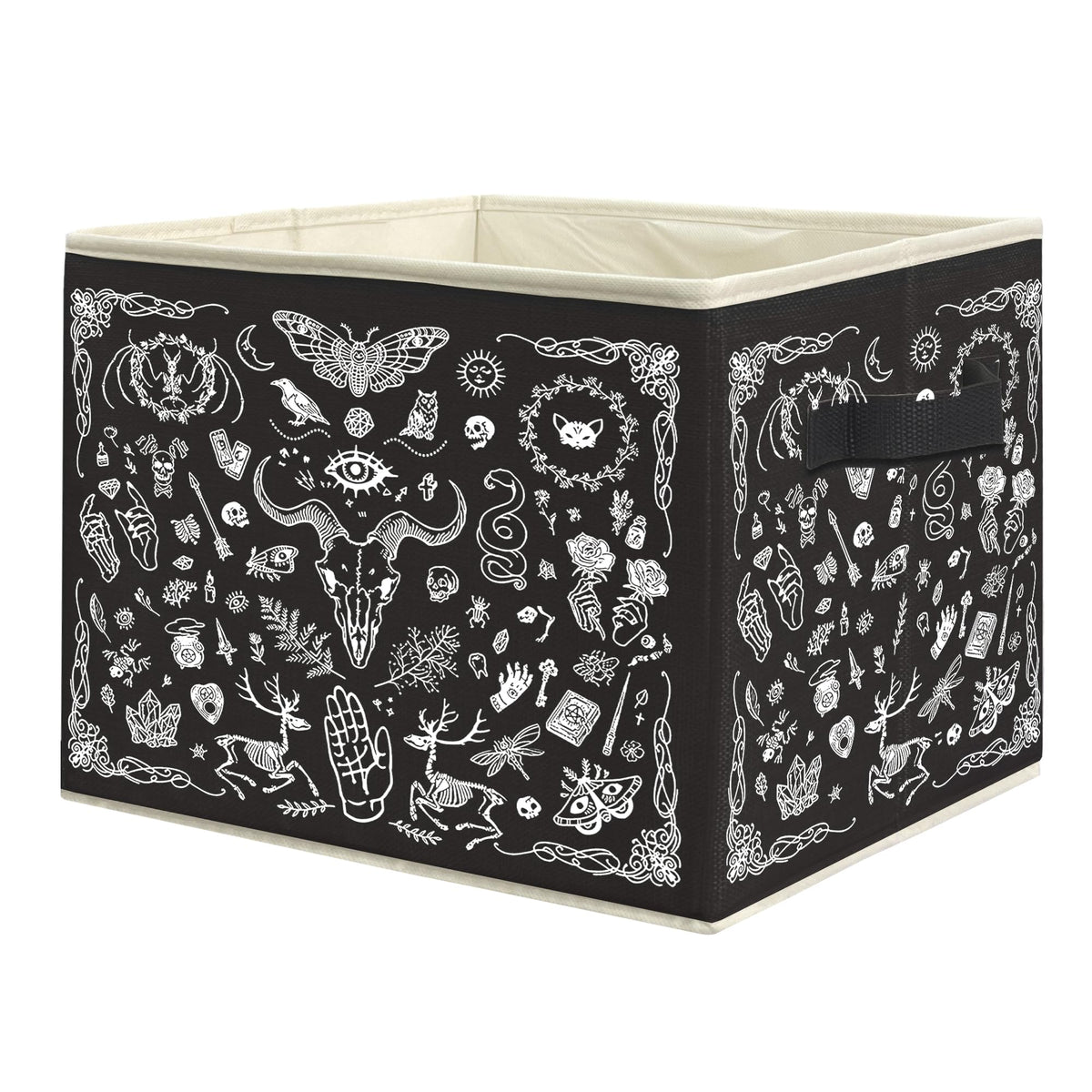 uinwk Halloween Gothic Witchy Storage Bins, Dark Academia Witchcraft Magic Moon Skull Collapsible Storage Box Laundry Basket wit