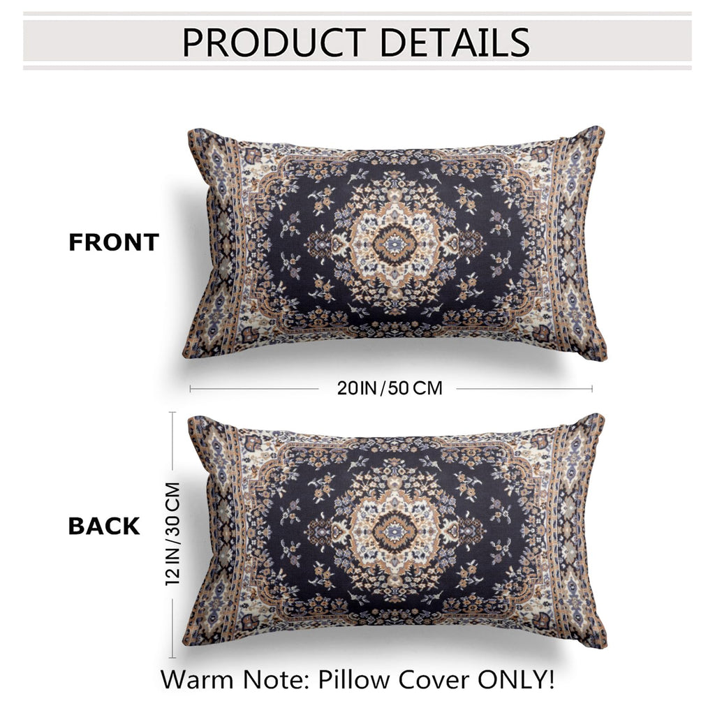 Snycler Boho Throw Pillow Covers 12X20 Inch Set Of 2 Black Medallion Border Area Rug Double Sided Pattern Cotton Soft Pillow Cas