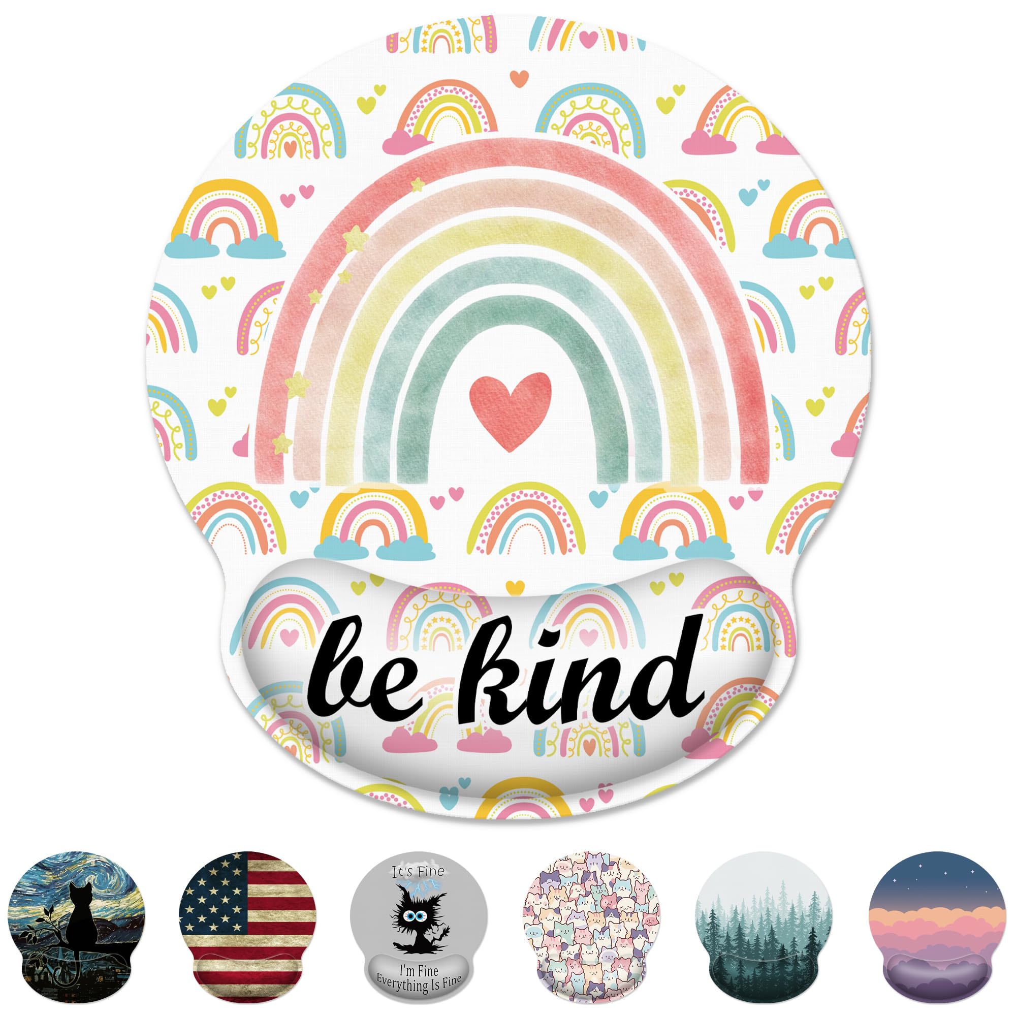 Ergonomic Mouse Pad With Wrist Support,Inspirational Be Kind Rainbow Mouse Pad With Wrist Rest,Relieve Wrist Pain Mousepad Non-S