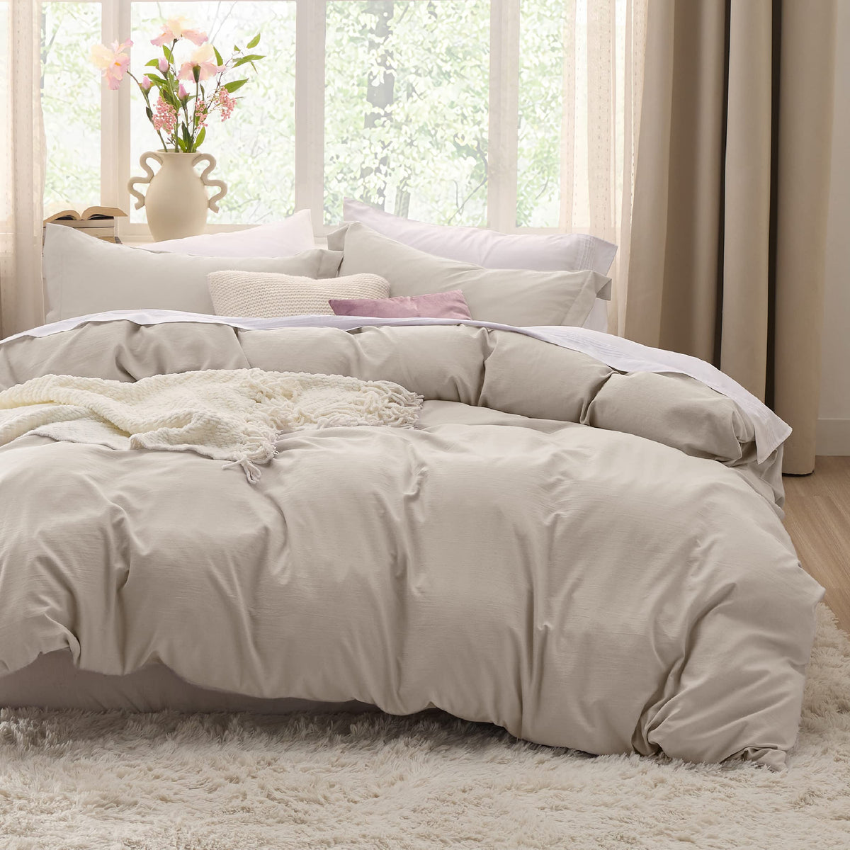 Bedsure Linen Oversized King Duvet Cover - Soft Prewashed Oversized King Duvet Cover Set, 3 Pieces, 1 Duvet Cover 120X98 Inches