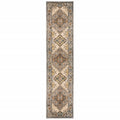 HomeRoots Grey Polypropylene 2’ x 8’ Gray and Beige Aztec Pattern Runner Rug