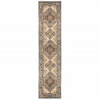 HomeRoots Grey Polypropylene 2’ x 8’ Gray and Beige Aztec Pattern Runner Rug