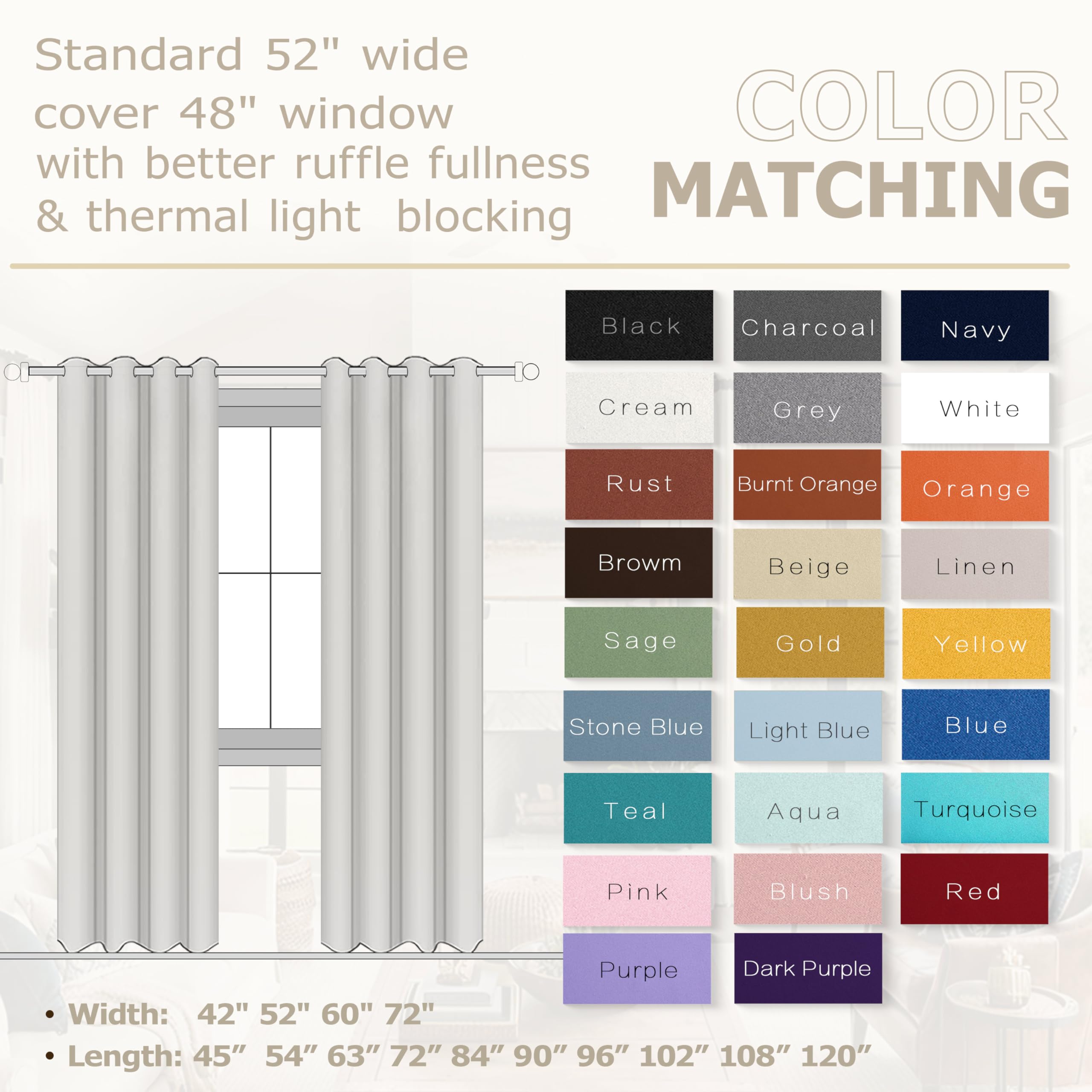 Koufall Light Grey 102 Inch Curtains For Living Room Bedroom Windows,Insulated Thermal Blackout Curtain Panels Set,Pale Gray