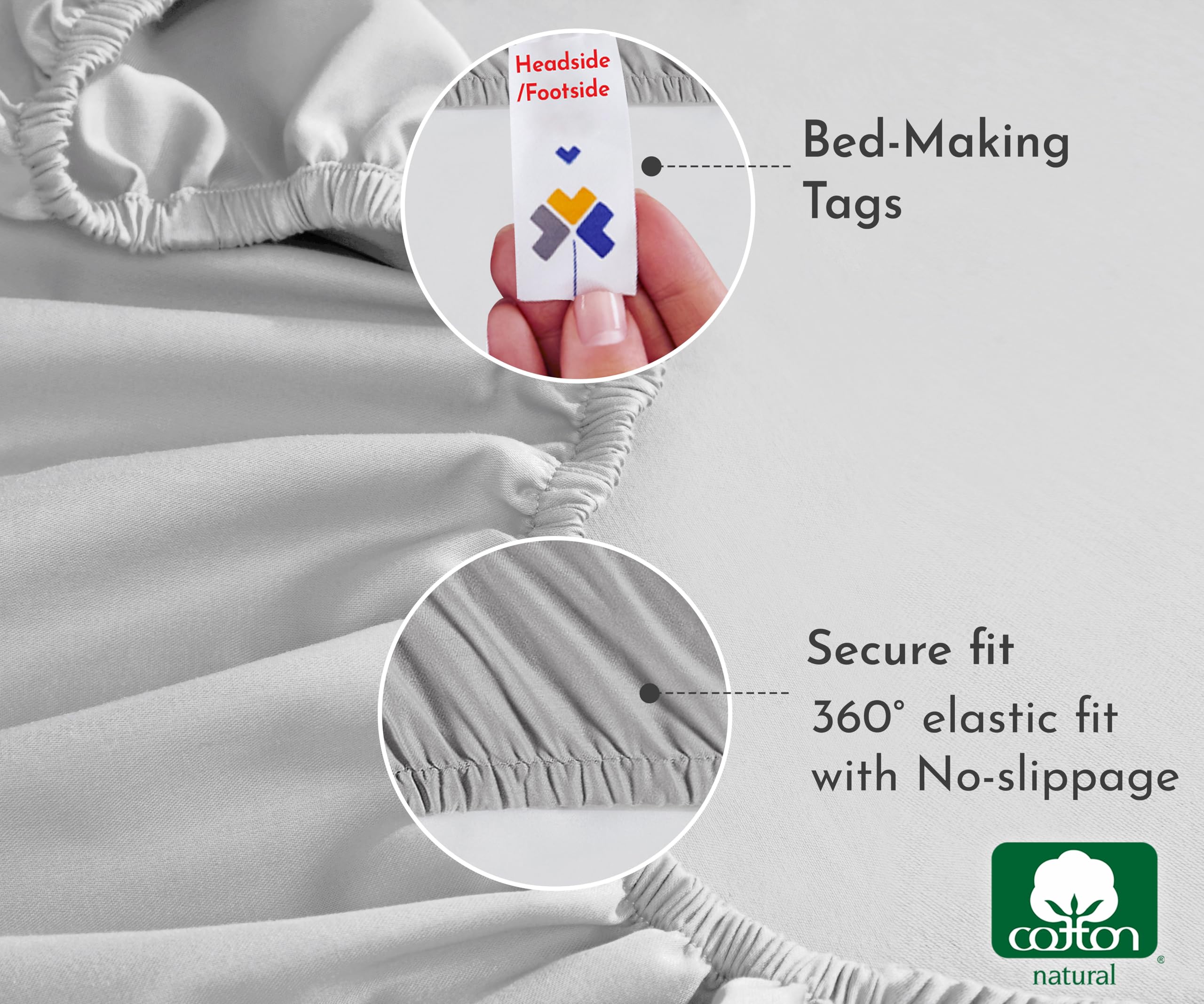 California Design Den Soft 100% Cotton Fitted Sheet Twin, Deep Pocket, Durable Sateen, All-Around Elastic, Head/Foot Side Indicators, Twin Bottom Sheets Only (Light Grey)