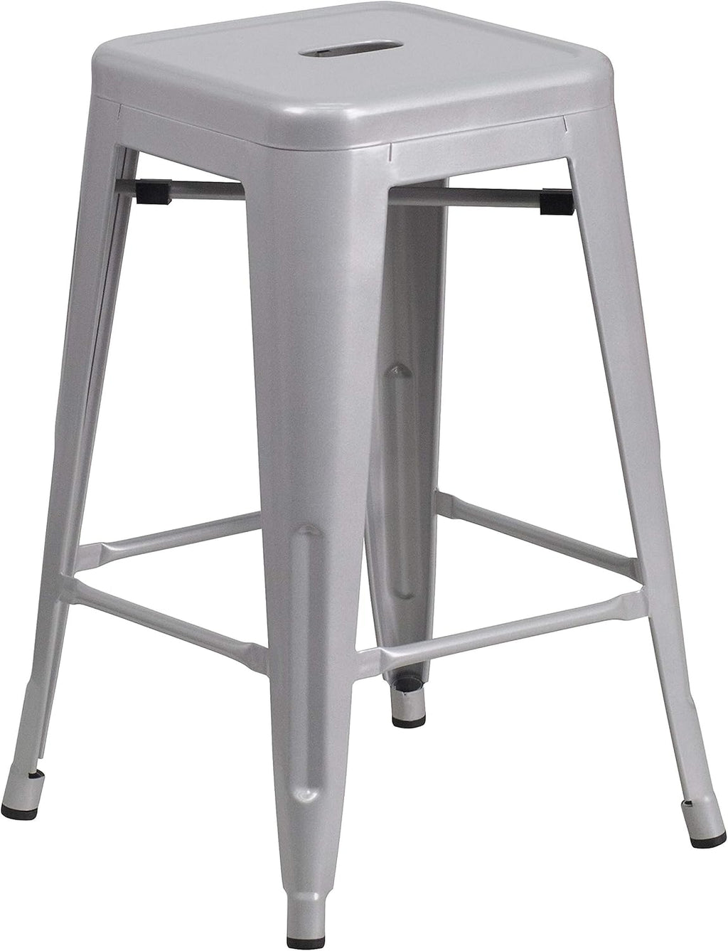 Commercial Grade 24 High Backless Silver Metal Indoor-Outdoor Counter Height Stool with Square Seat