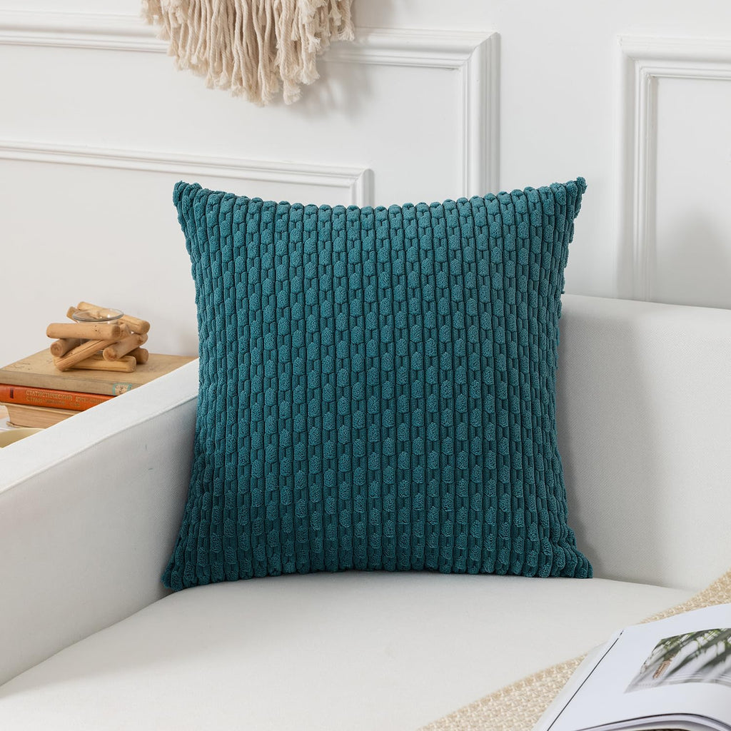 Kevin Textile Throw Pillow Covers Soft Corduroy Decorative Set Of 2 Boho Striped Pillow Covers Pillowcases Farmhouse Home Decor For Couch Bed Sofa Living Room 18X18 Inch Teal Blue