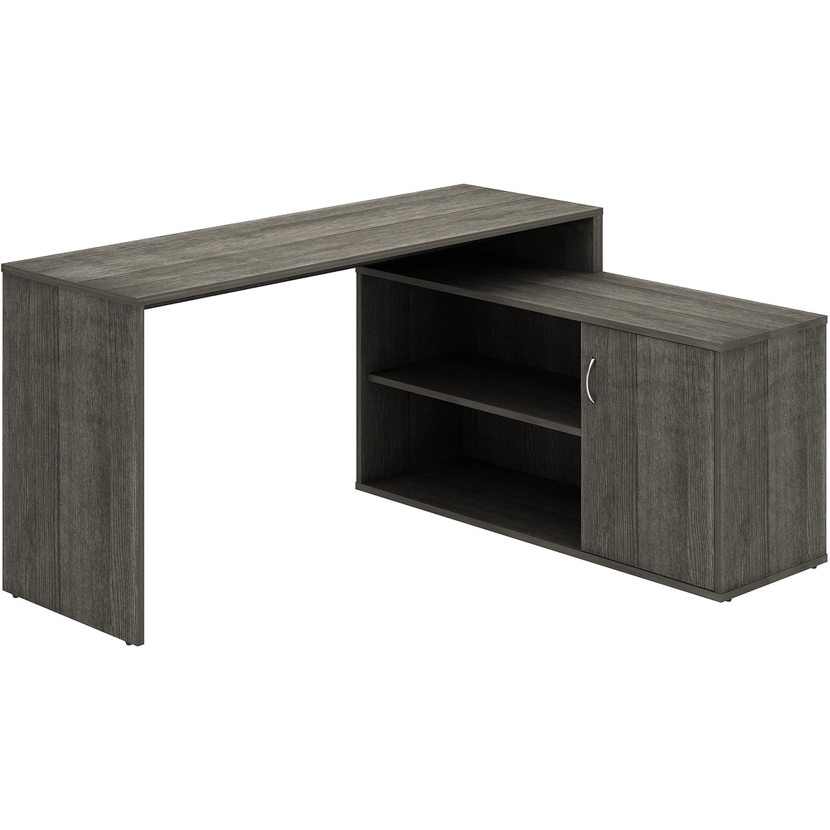 LYS L-Shape Workstation with Cabinet, Weatherd Charcoal