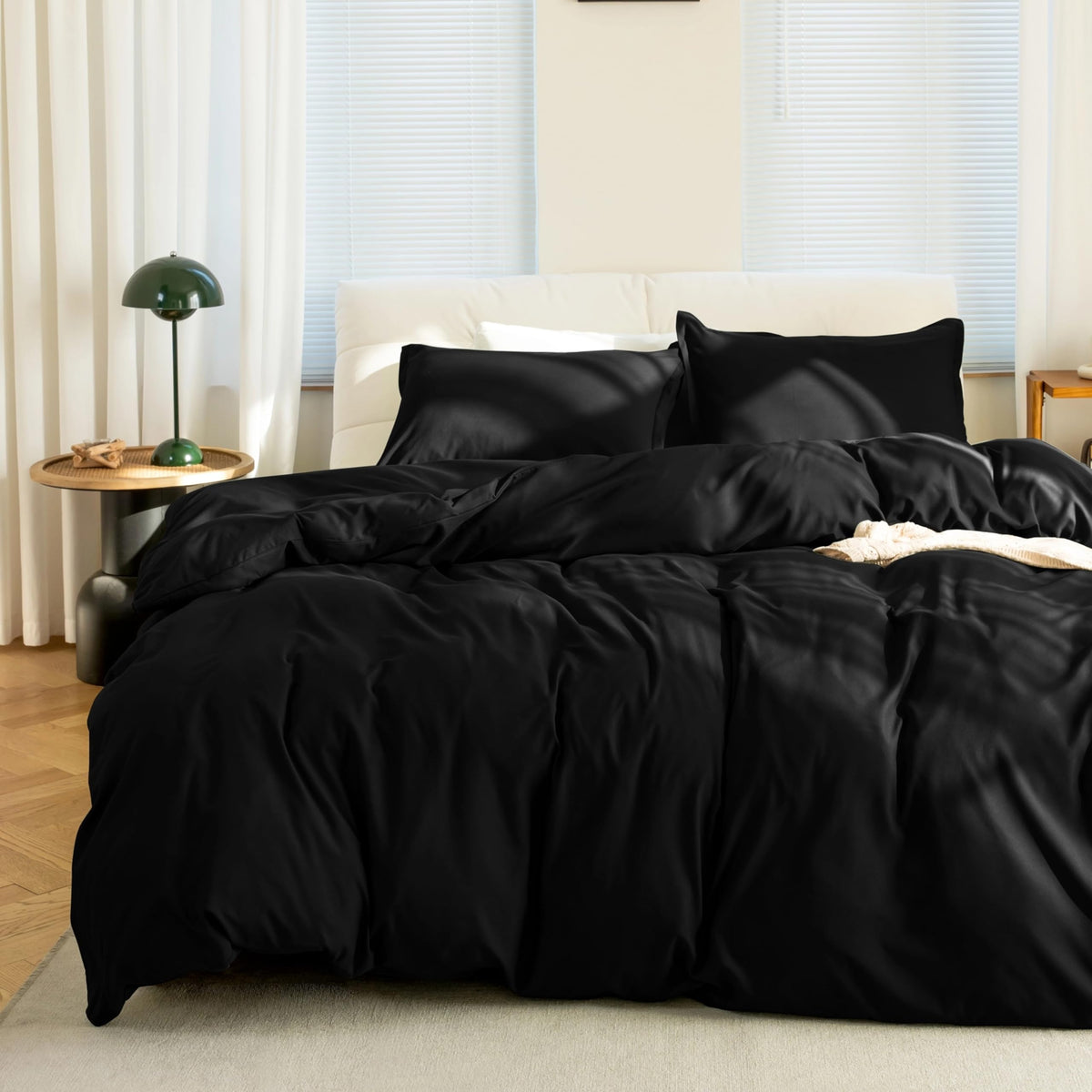 Kinmeroom Black Duvet Cover Set Twin/Twin Xl, 2 Pieces, 1 Soft Bedding Duvet Cover 68   90 Inches With Zipper Closure 8 Ties And