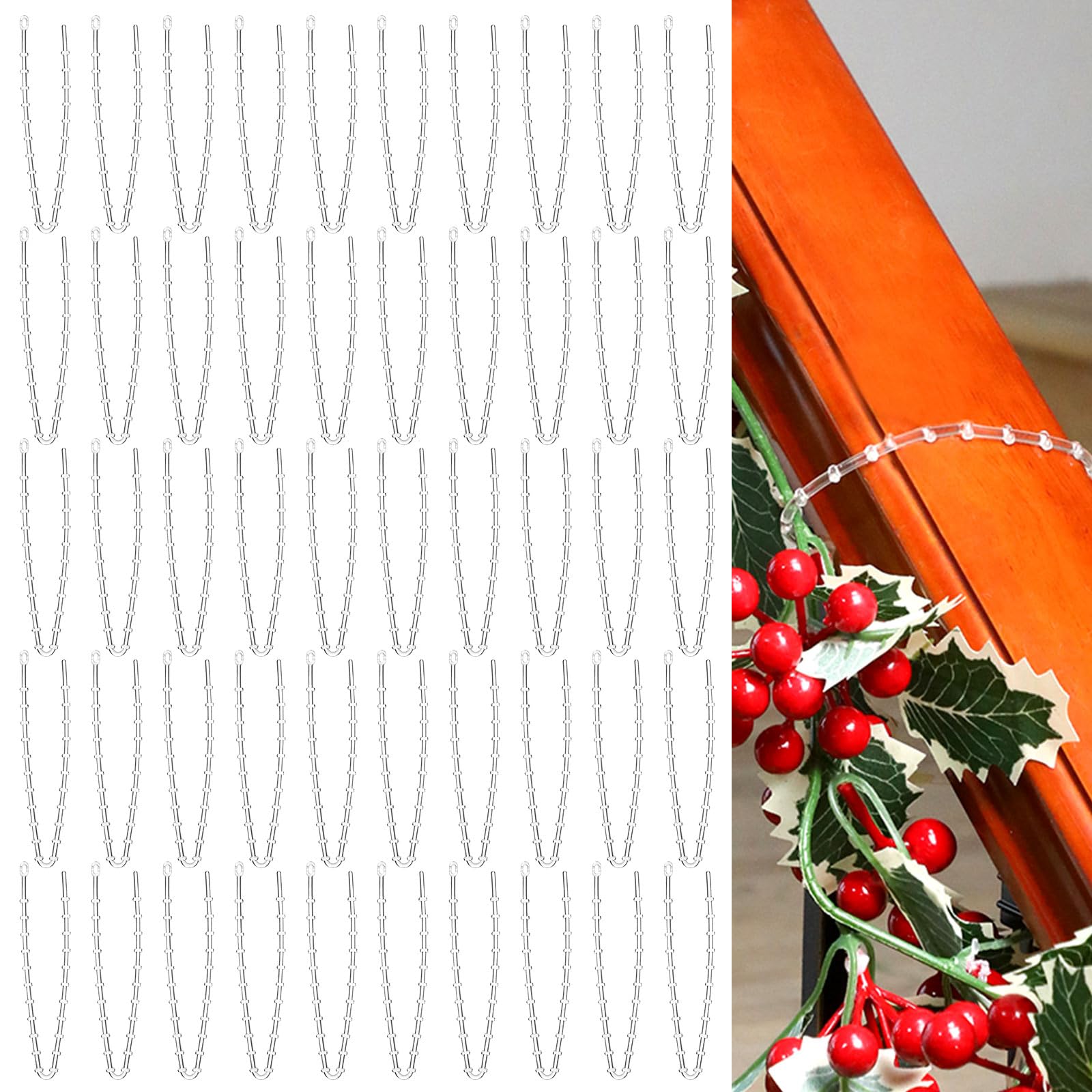 Cinnvoice 50 Pcs Christmas Garland Ties Clear Banister Ties Plastic Decorative Garland Ties 12 Inches Reusable Soft Anti Scratch