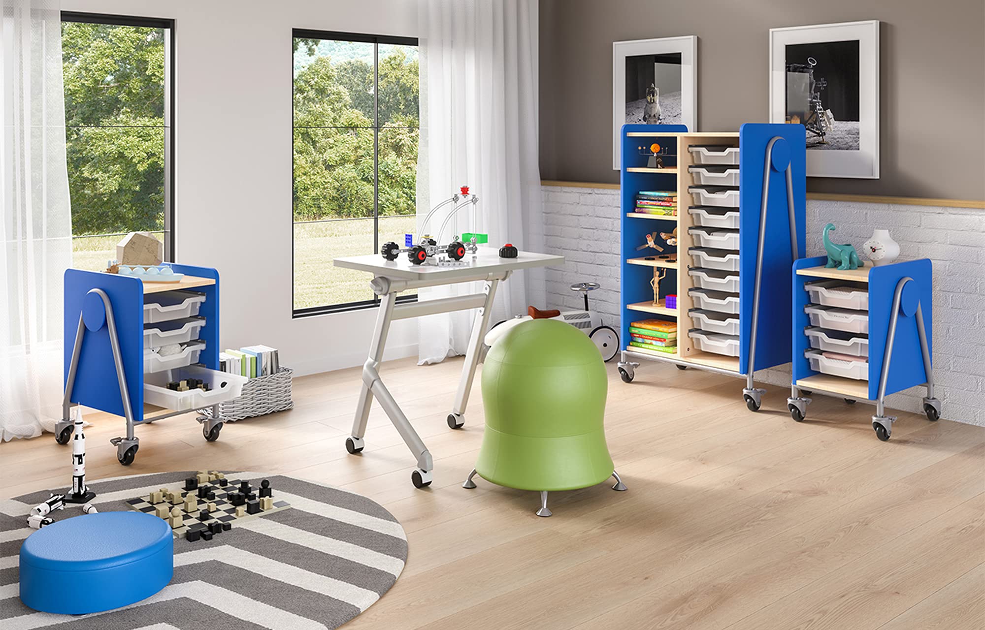 Safco Products 3921SBU Whiffle Typical 1, Single Column 4-Tote Rolling Storage Cart with Magnetic Dry-Erase Back, Red, 27 1/4&quot; H, 27.25&quot; Tall, Spectrum Blue