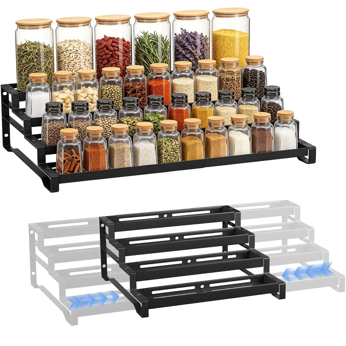 Expandable Spice Rack Organizer for Cabinet 4 Tier Spicy Shelf Black 1Pack