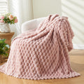 Newcosplay Super Soft Twin Blanket Pink Premium Silky Flannel Fleece 3D Clouds Stylish Jacquard Lightweight Bed Blanket All Seas