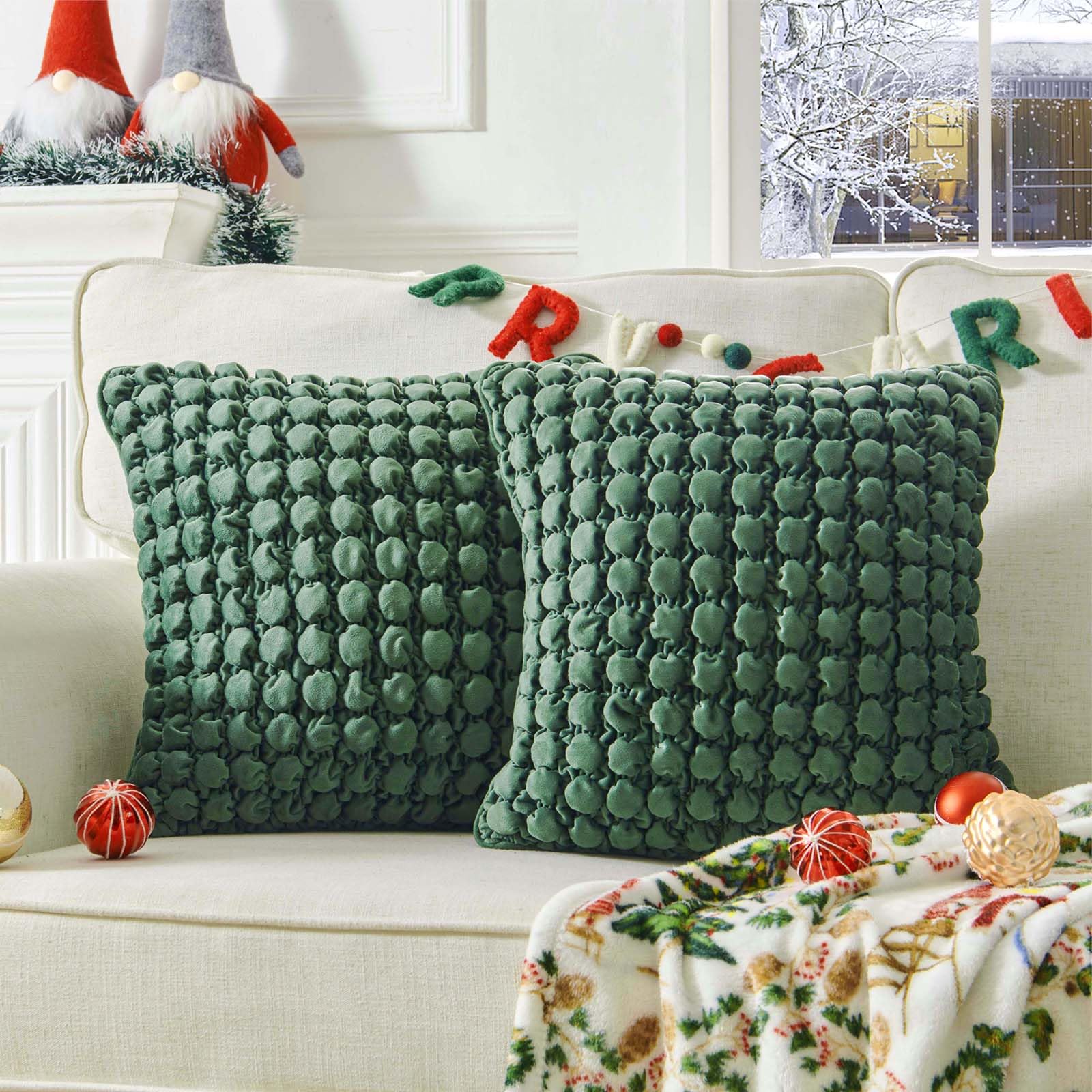 Cocoploceus Set Of 2 Forest Green Throw Pillow Covers 18X18 Decorative Farmhouse Pillow Covers Velvet Square Cushion Covers Bubb