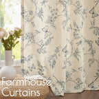 Lazzzy Blue Floral Curtains 84 Inch Length Linen Farmhouse Curtain Back Tab Drapes For Living Room Bedroom Light Filtering Vinta