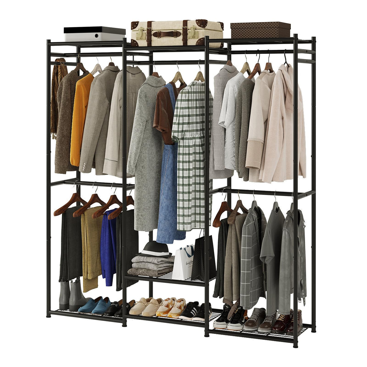 VicHomey Wardrobe Closet Tall Size, Clothes Rack with Hanging Areas and Storage Shelves, Closet Organizers and Storage, Free Sta