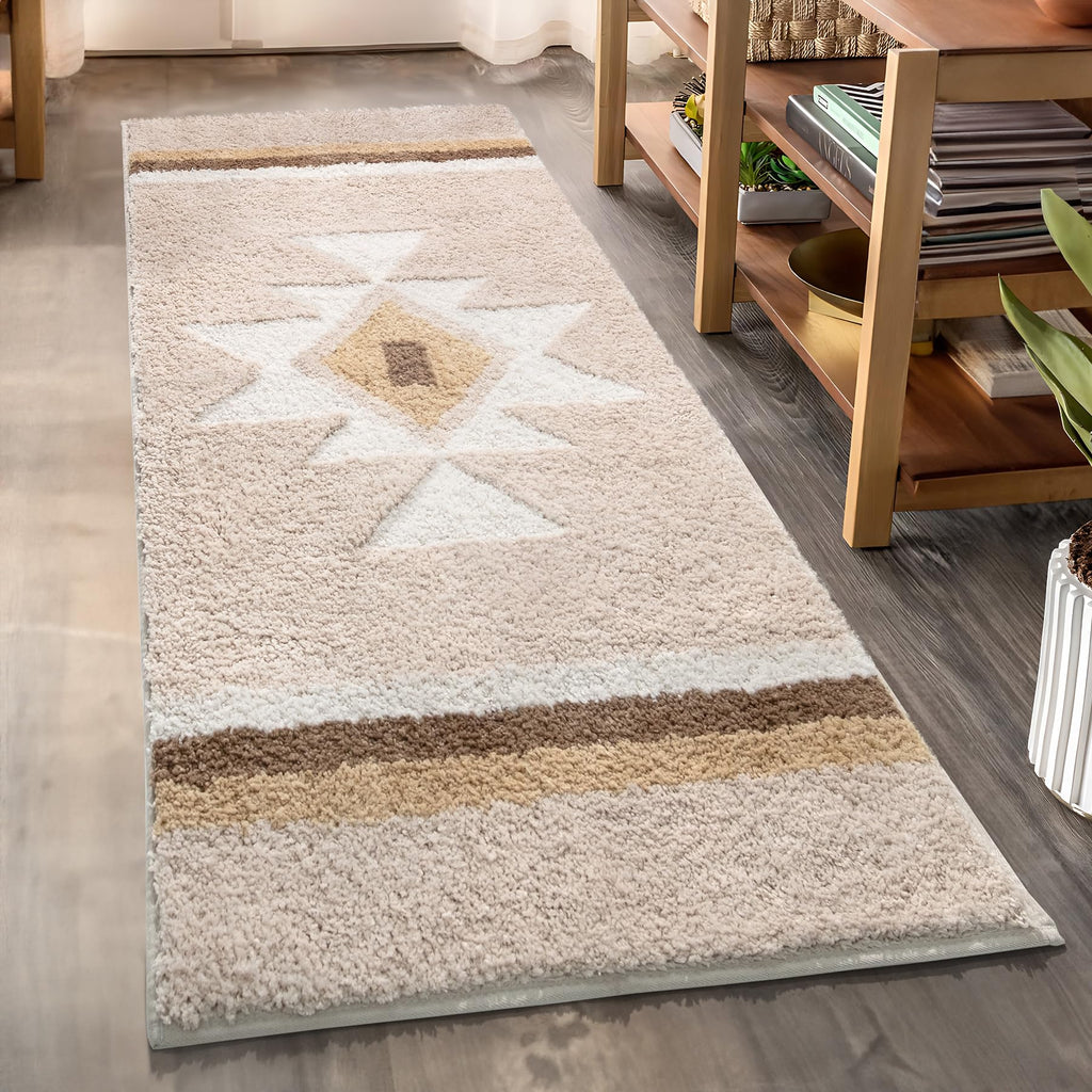 TANVILL Boho Bathroom Rugs Runner Non Slip Bath Mat Shaggy Soft Absorbent Long Bathroom Rug Large Carpet for Bathroom Shower Ent