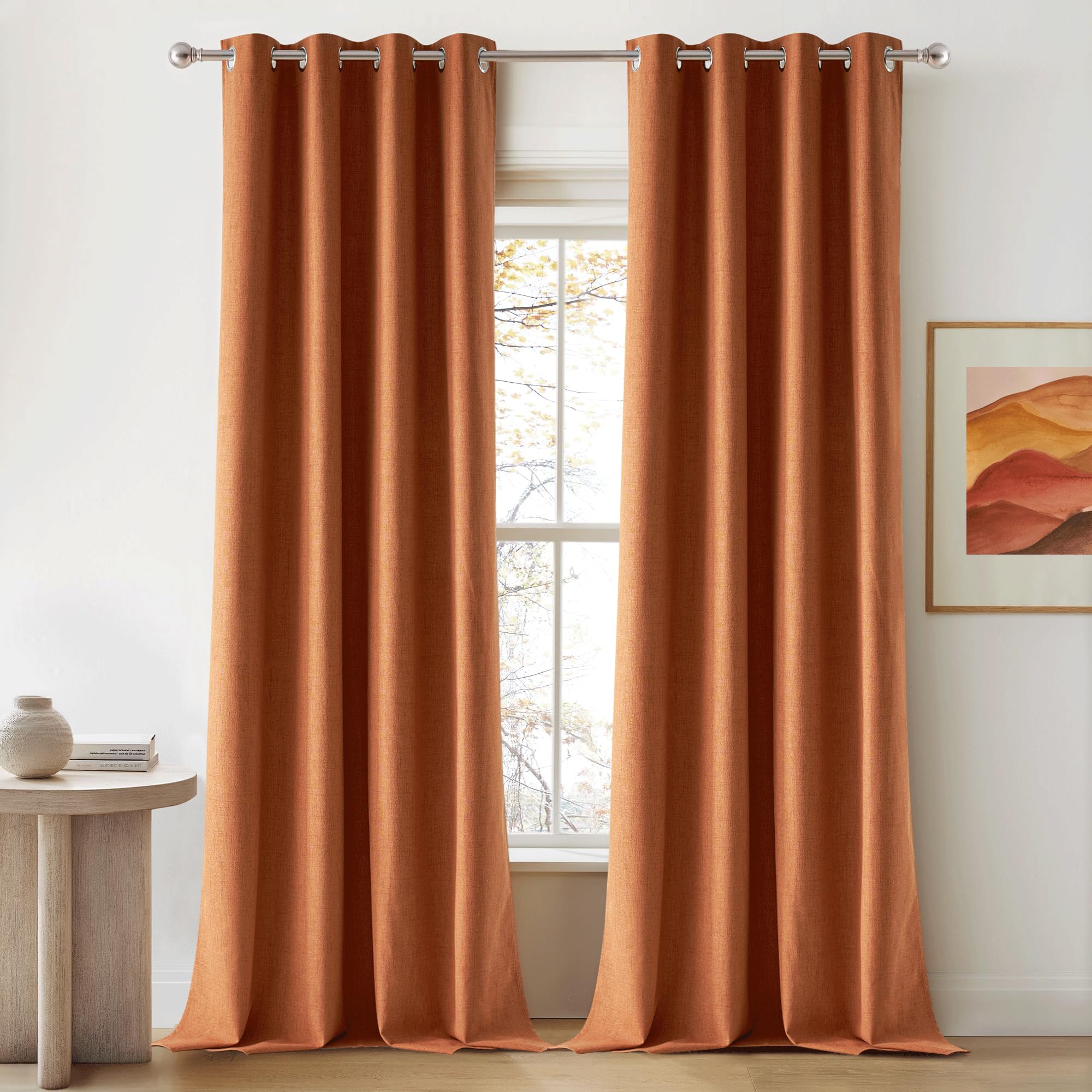 NICETOWN 100% Absolutely Blackout Linen Curtains with Thermal Insulated Liner, Terracotta, 52 Wide, 2 Panels, 90 inches Long Dra