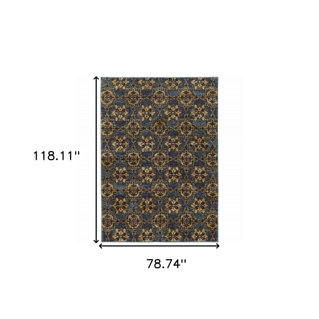 HomeRoots 510036 6 x 9 ft. Blue & Gold Oriental Power Loom Stain Resistant Rectangle Area Rug
