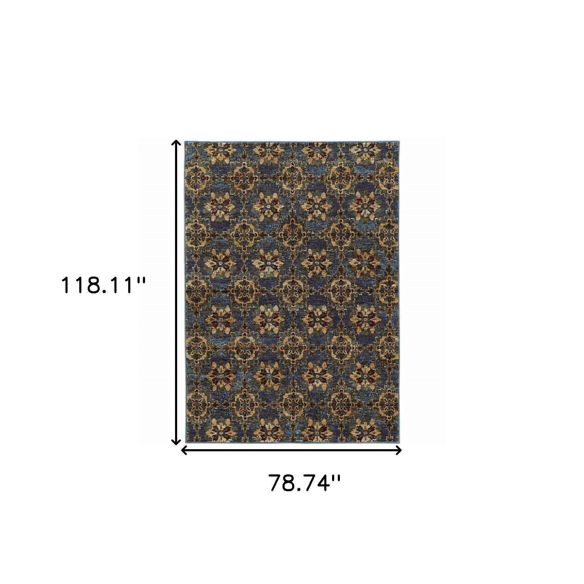 HomeRoots 510036 6 x 9 ft. Blue & Gold Oriental Power Loom Stain Resistant Rectangle Area Rug