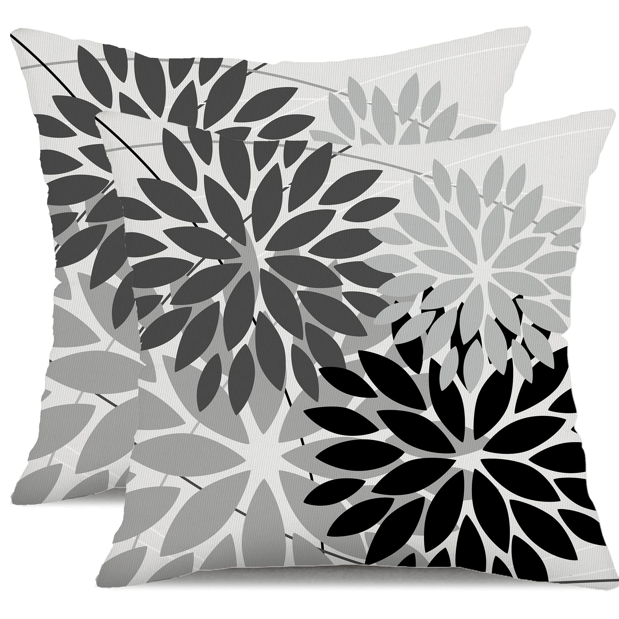 Dfxsz Outdoor Throw Pillow Covers 16X16 Inch Set Of 2 Waterproof Spring Summer Geometric Elegant Black Grey Outdoor Pillow Cover
