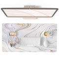 Qiyi White Mouse Pad, Cute Marble Large Desk Mat, Pu Leather Desk Protector Mousepad, Gold Grey Striped Waterproof Computer Keyb