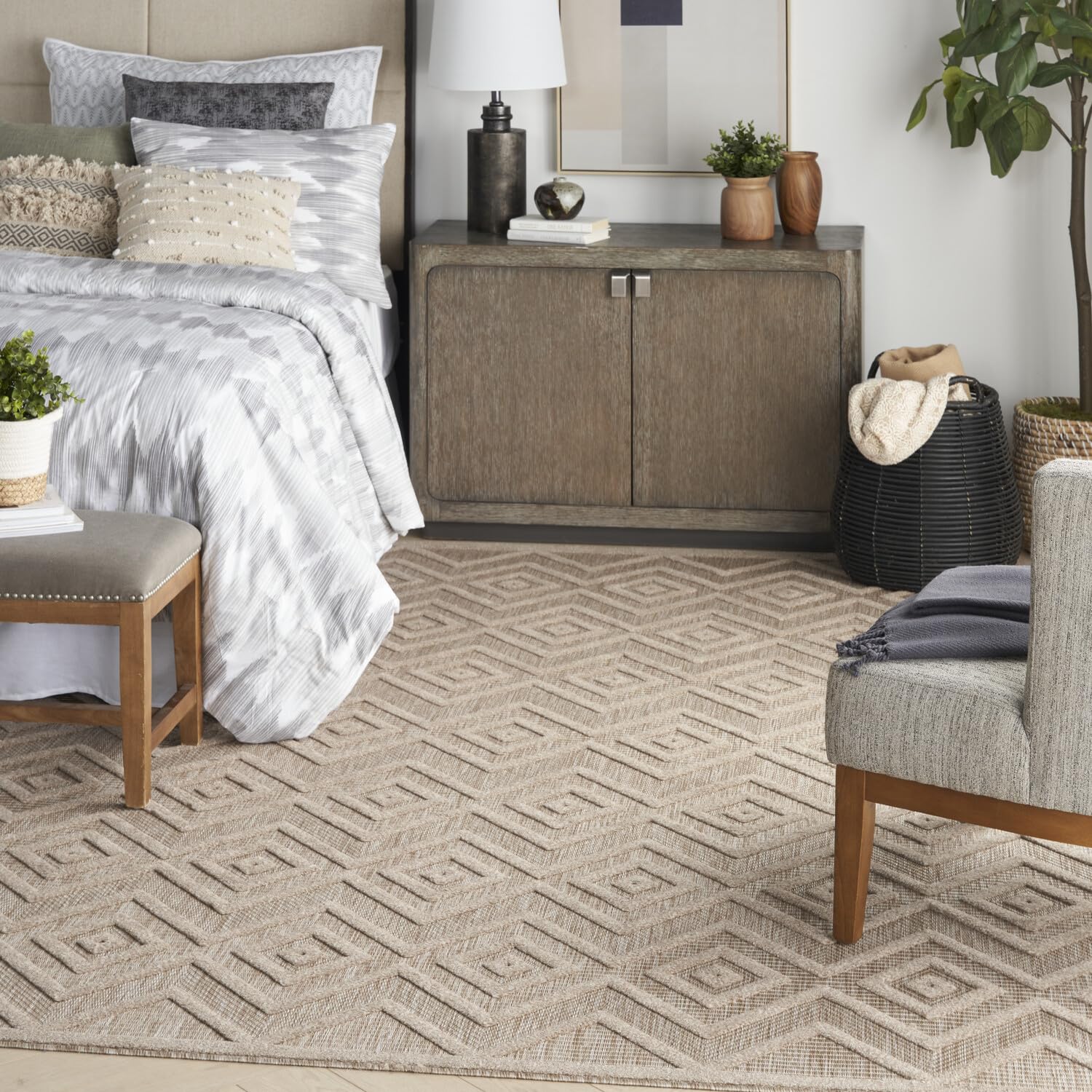Nourison Versatile Indoor/Outdoor Natural Beige 8' X 10' Area Rug, Easy Cleaning, Non Shedding, Bed Room, Living Room, Dining Room, Deck, Backyard, Patio, High Traffic Area (8X10)