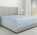 California Design Den Luxury Cotton Sateen Damask Stripe Fitted Queen Sheet Only - Soft 100% Cotton Sateen, Deep Pocket Bottom Fitted Sheet, Hotel Quality With A Foot Side Indicator - Light Blue