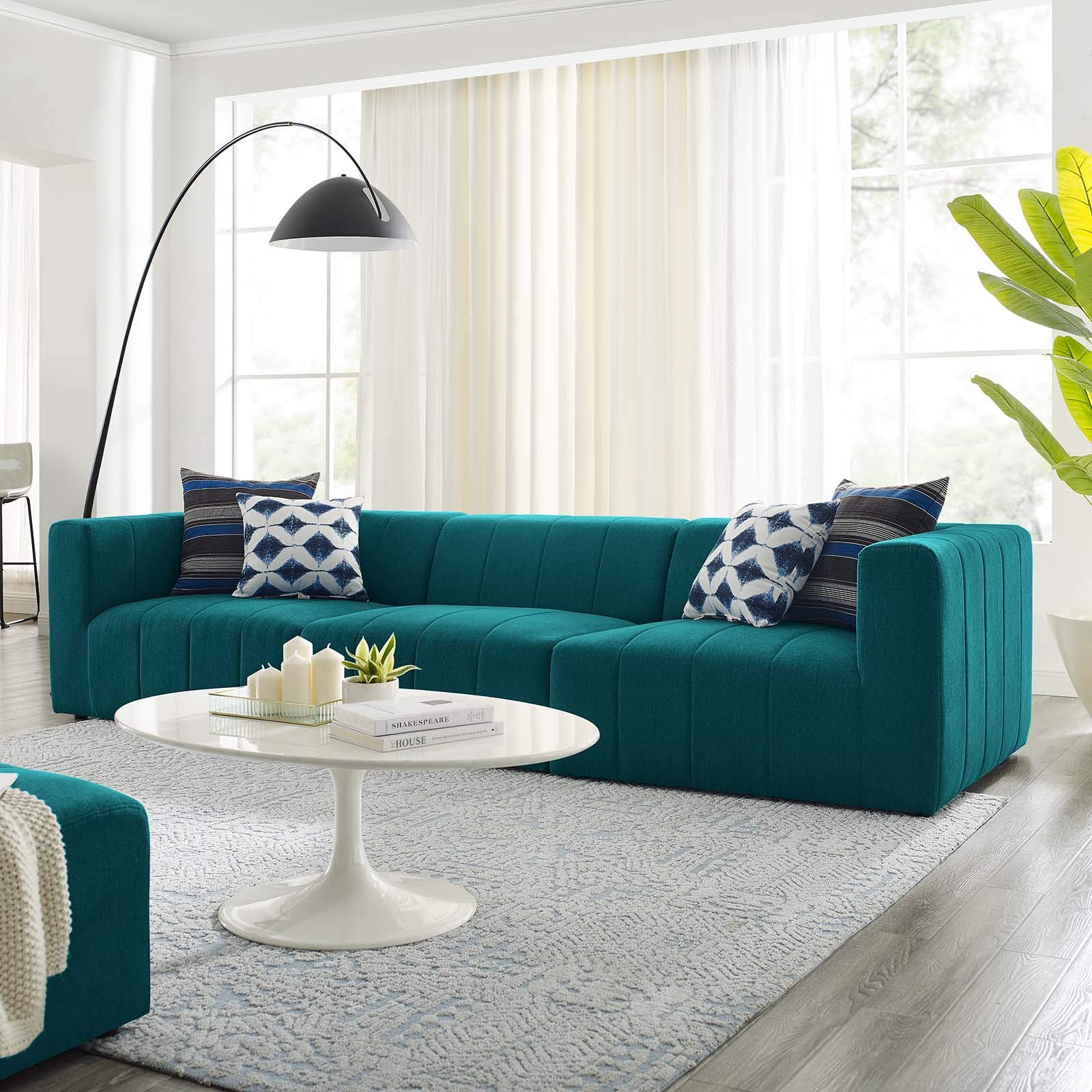Modway Bartlett Channel Tufted Upholstered Sectional Sofa, 3-Piece Set, Teal