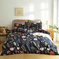Couturebridal Floral Duvet Cover Set Full, Black Duvet Cover With Pink Floral Colorful Botanical Yellow Butterfly 3D Printed Bed