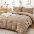 Avelom Taupe Duvet Cover Full(80 X 90 Inches), 3 Pieces (1 Duvet Cover, 2 Pillow Cases),Seersucker Tripe Soft Washed Microfiber Textured Duvet Cover Set With Zipper Closure, Corner Ties