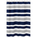 Sweet Jojo Designs Navy Blue, Gray and White Kids Bathroom Fabric Bath Teen Stripe Shower Curtain