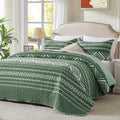 Leaonme 3 Pieces Full Queen Size Olive Green Quilt Set With Checkered Pattern Lightweight Oversized Bedspread 90'X98' Soft Cov