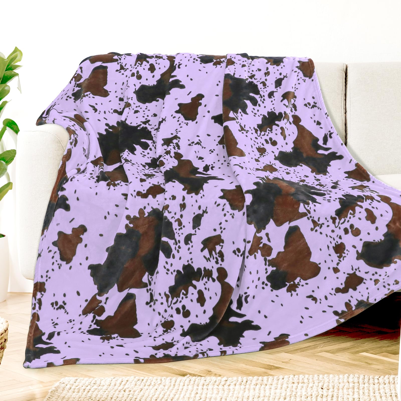 Kivee Fleece Blanket Purple Throw Blankets Cow Blanket Soft Cozy Cow Print Blanket Lightweight Blanket For Couch 60X80 Inch