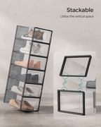 SONGMICS Shoe Boxes - Stackable Clear Plastic Organizers, 12 Count, Fits US Size 11, Transparent  Black, Model ULSP006B12